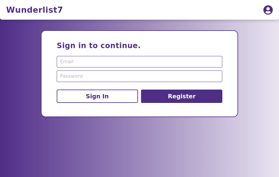 screenshot of log in page